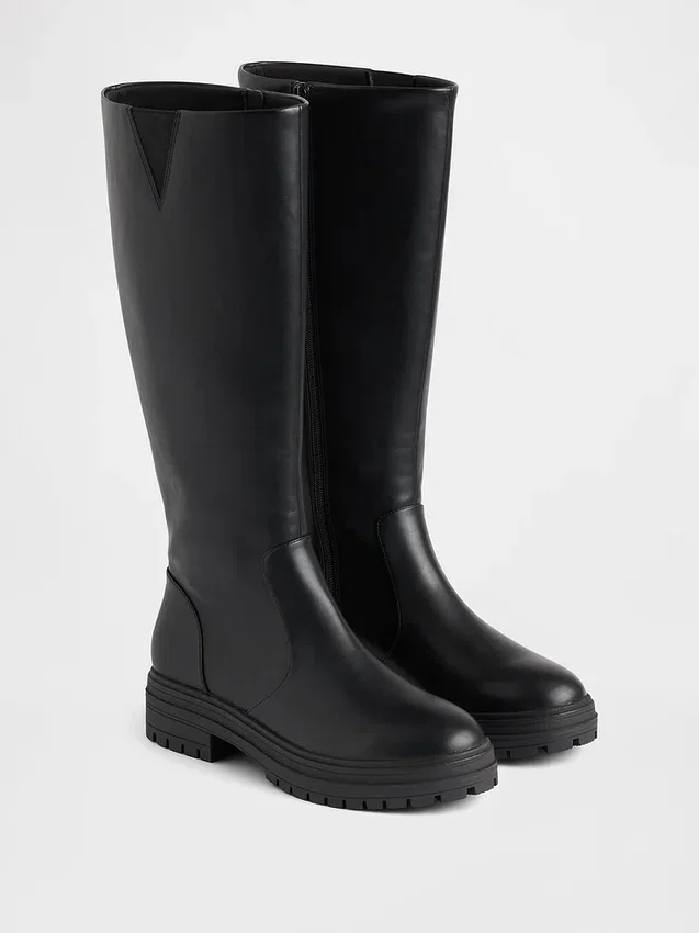 Bottes hautes en cuir vegan à semelle crantée
