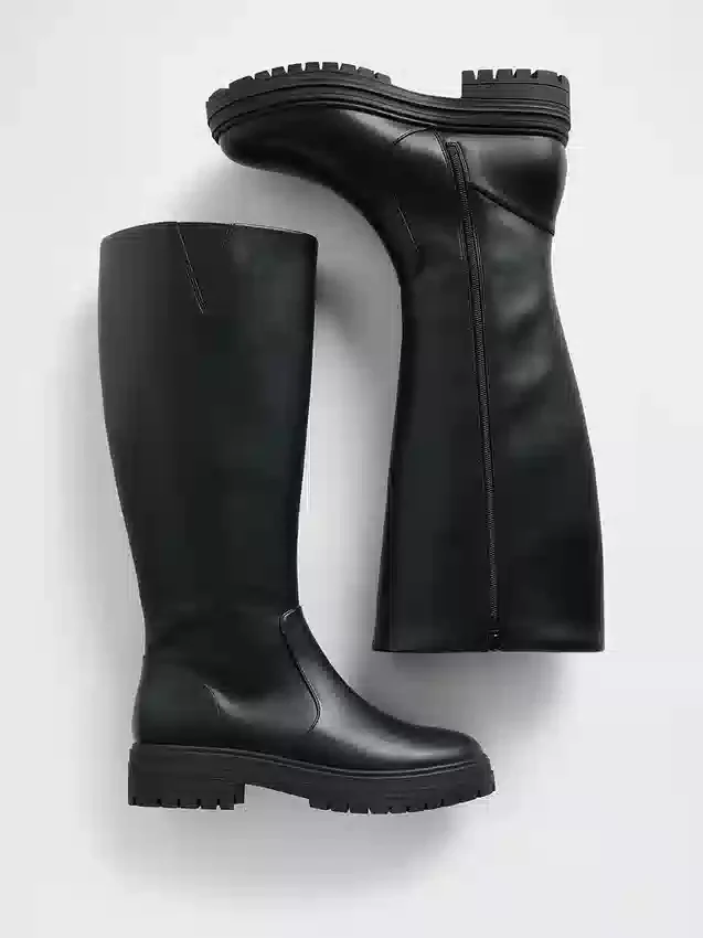 Bottes hautes en cuir vegan à semelle crantée