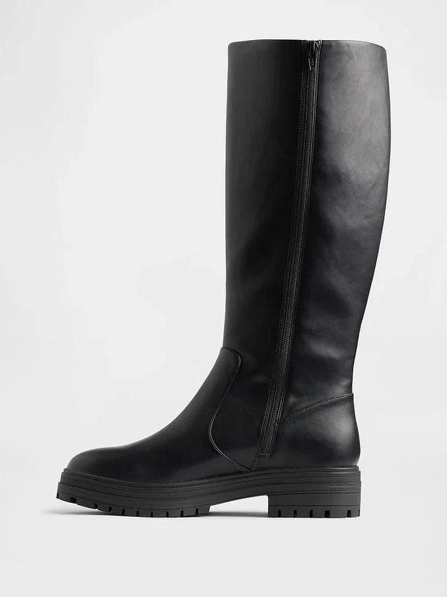 Bottes hautes en cuir vegan à semelle crantée