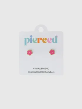 Boucles d’oreilles à vis « Fleur rose vif » de Pierced Co