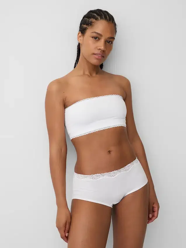 Brassière bandeau en coton stretch bio avec bordure en dentelle