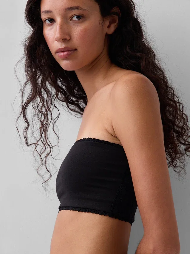 Brassière bandeau en coton stretch bio avec bordure en dentelle