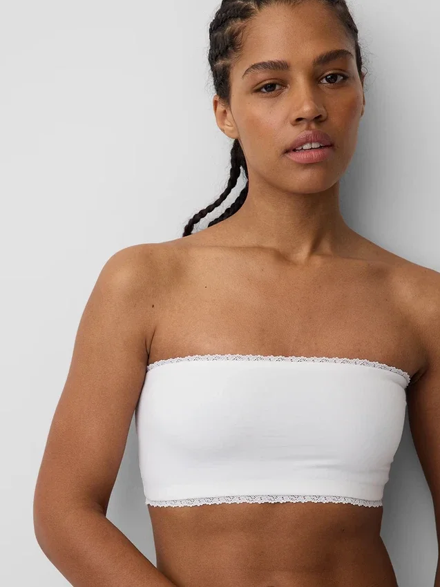 Brassière bandeau en coton stretch bio avec bordure en dentelle
