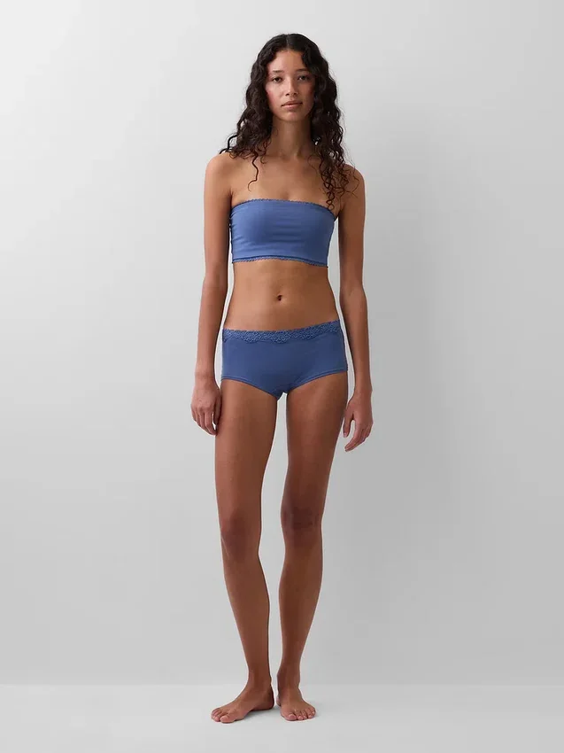 Brassière bandeau en coton stretch bio avec bordure en dentelle