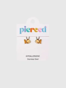 Breloques en forme de poissons rouges en or pour boucles d’oreilles Huggie