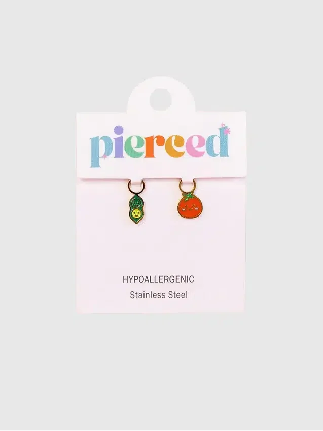 Breloques « Gousse de pois » / « Tomate » de Pierced Co pour boucles d’oreilles Huggie