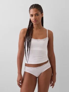 Caraco avec soutien-gorge intégré en coton stretch bio, bordé de dentelle