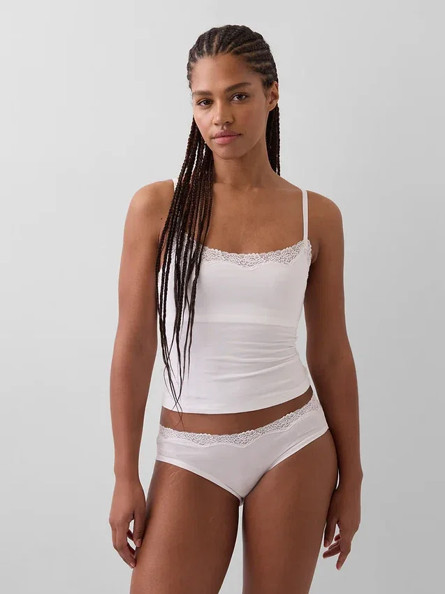 Caraco avec soutien-gorge intégré en coton stretch bio, bordé de dentelle