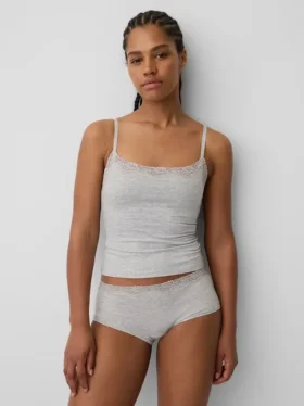 Caraco avec soutien-gorge intégré en coton stretch bio, bordé de dentelle