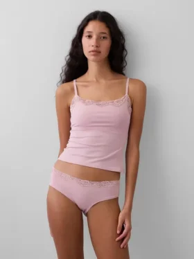 Caraco avec soutien-gorge intégré en coton stretch bio, bordé de dentelle