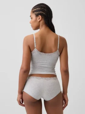 Caraco avec soutien-gorge intégré en coton stretch bio, bordé de dentelle