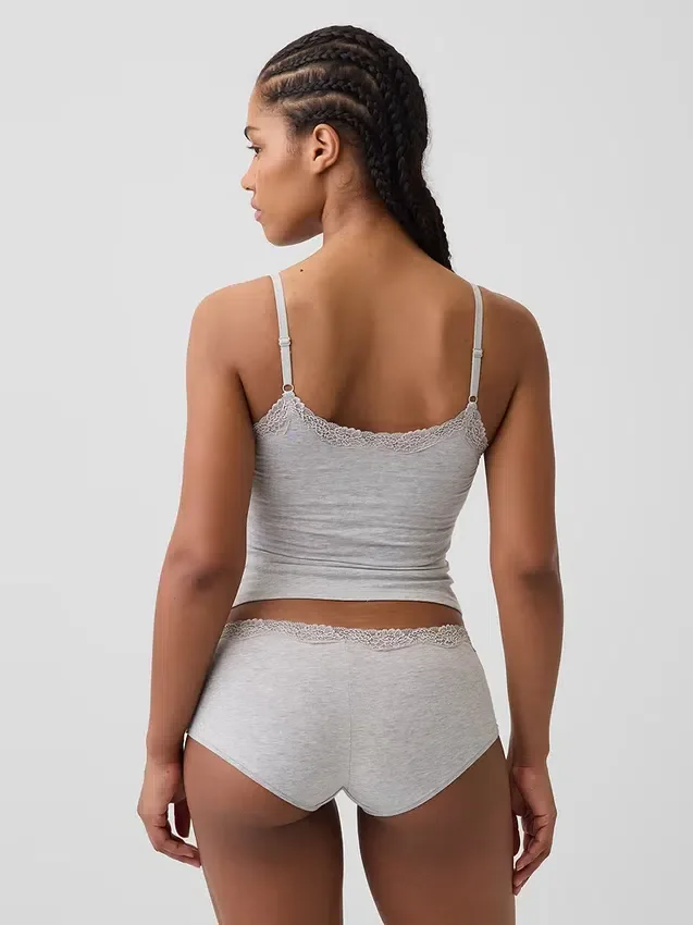 Caraco avec soutien-gorge intégré en coton stretch bio, bordé de dentelle