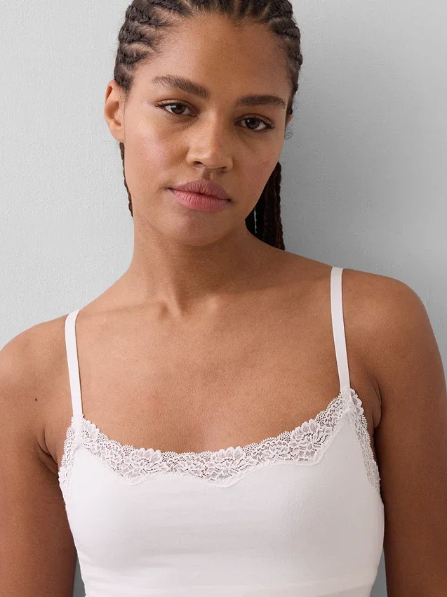 Caraco avec soutien-gorge intégré en coton stretch bio, bordé de dentelle