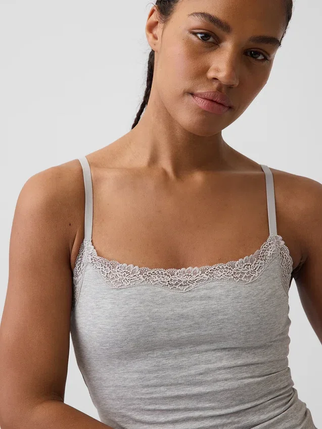 Caraco avec soutien-gorge intégré en coton stretch bio, bordé de dentelle