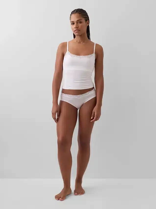 Caraco avec soutien-gorge intégré en coton stretch bio, bordé de dentelle