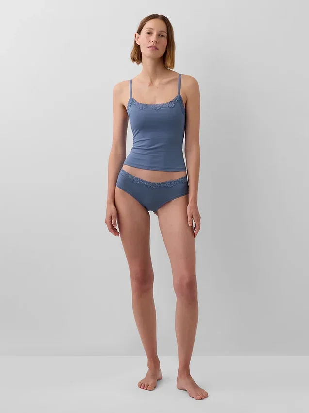 Caraco avec soutien-gorge intégré en coton stretch bio, bordé de dentelle
