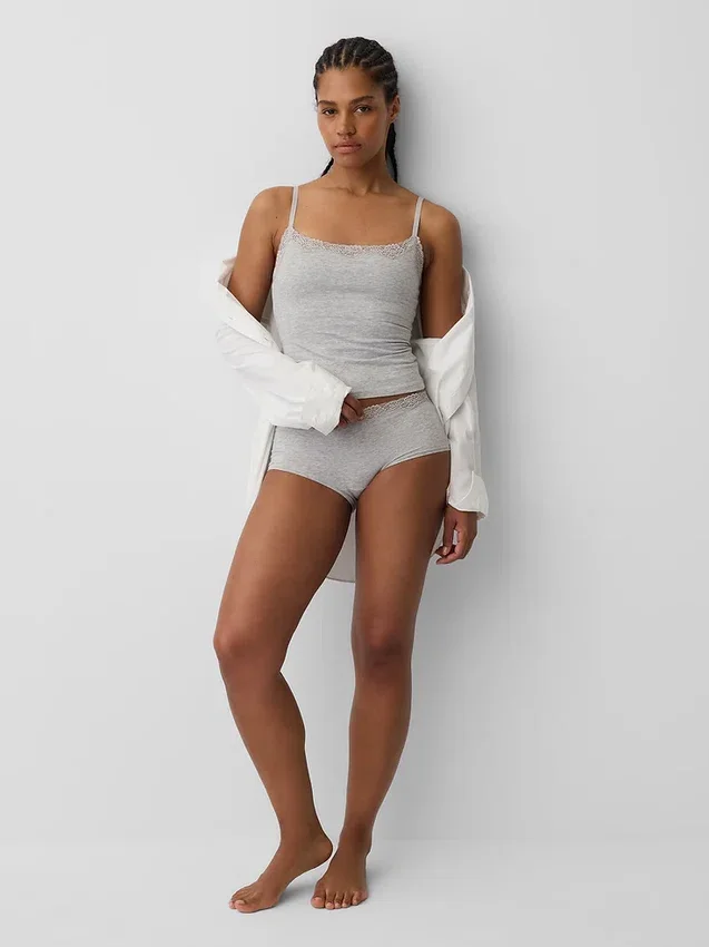 Caraco avec soutien-gorge intégré en coton stretch bio, bordé de dentelle