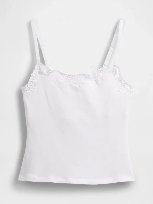 Caraco avec soutien-gorge intégré en coton stretch bio, bordé de dentelle