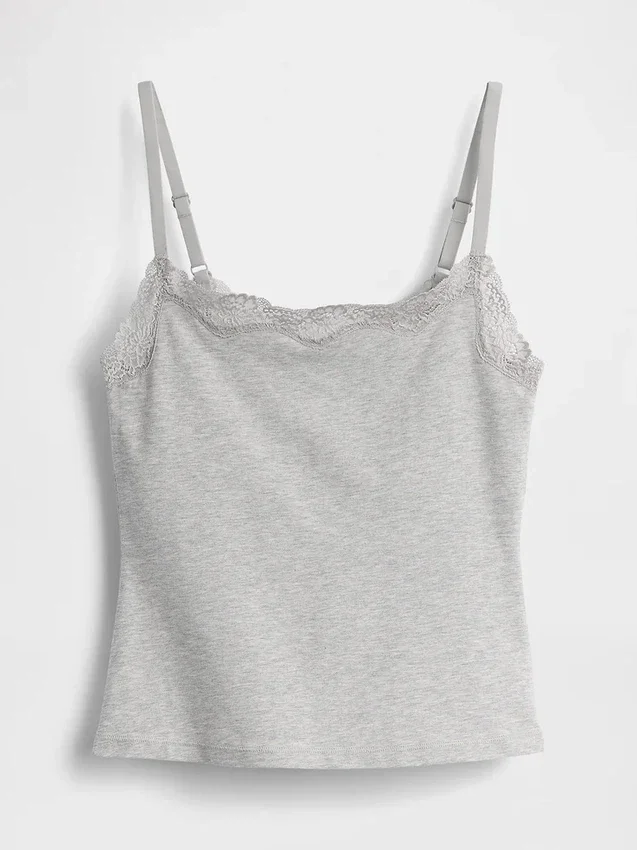 Caraco avec soutien-gorge intégré en coton stretch bio, bordé de dentelle