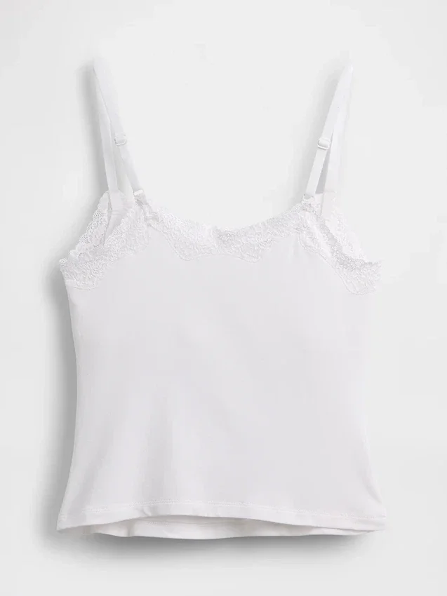 Caraco avec soutien-gorge intégré en coton stretch bio, bordé de dentelle