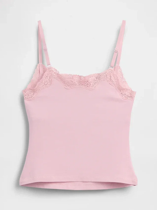 Caraco avec soutien-gorge intégré en coton stretch bio, bordé de dentelle