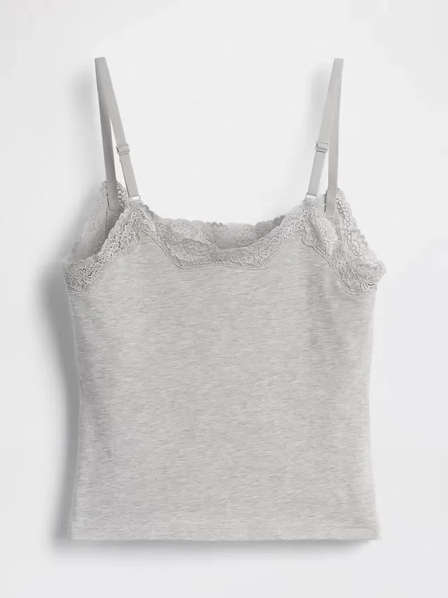 Caraco avec soutien-gorge intégré en coton stretch bio, bordé de dentelle