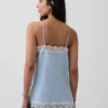Caraco en mélange de lin avec bordures en dentelle
