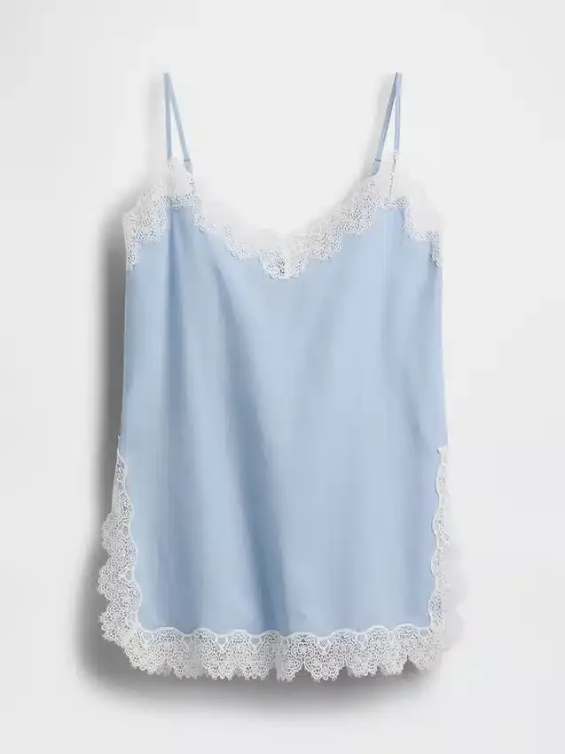 Caraco en mélange de lin avec bordures en dentelle