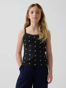 Caraco pour enfant en maille gaufrée avec bordure en dentelle