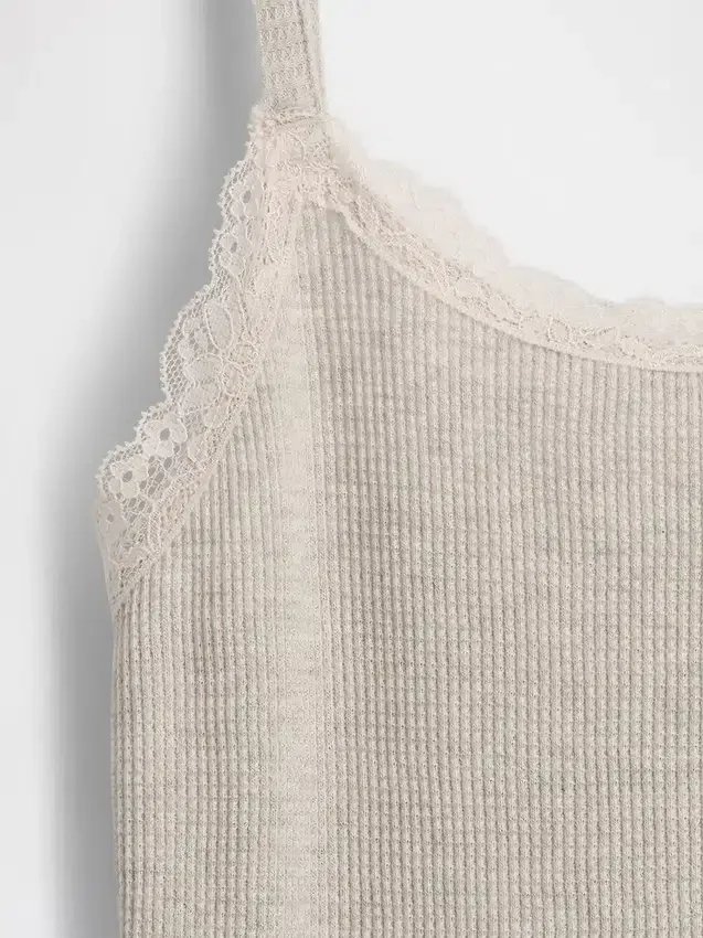 Caraco pour enfant en maille gaufrée avec bordure en dentelle