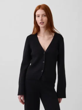 Cardigan ample à col en V en mélange de coton