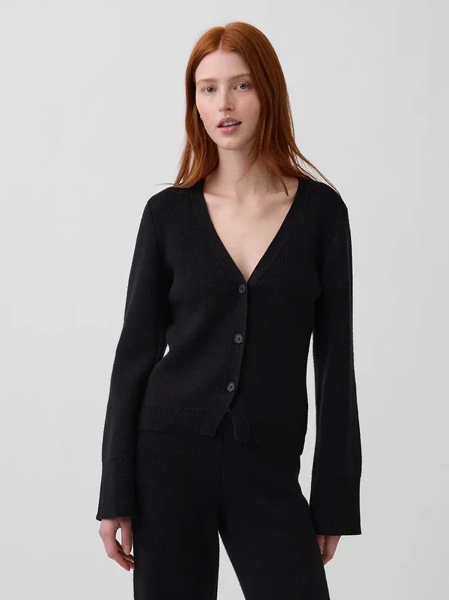 Cardigan ample à col en V en mélange de coton