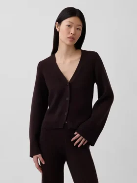 Cardigan ample à col en V en mélange de coton