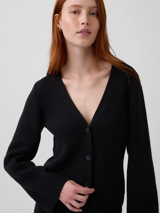 Cardigan ample à col en V en mélange de coton