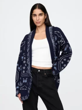 Cardigan châle à franges en mélange de coton