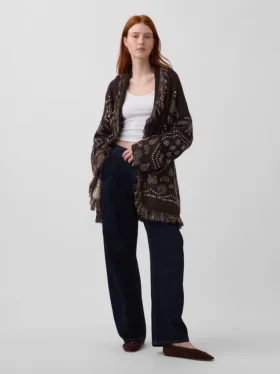 Cardigan châle à franges en mélange de coton