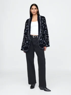 Cardigan châle à franges en mélange de coton
