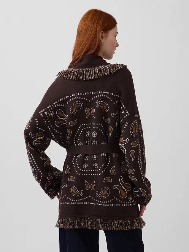 Cardigan châle à franges en mélange de coton