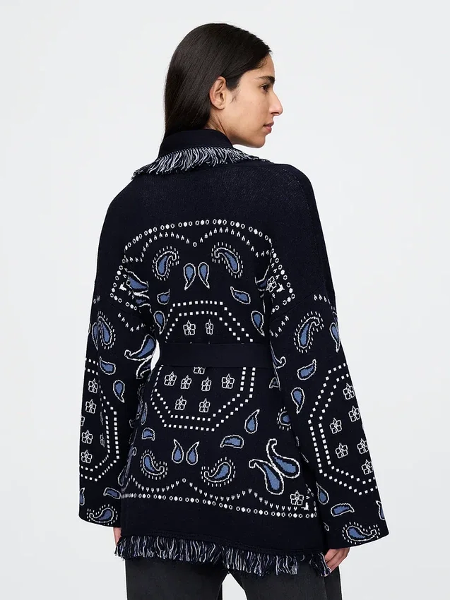 Cardigan châle à franges en mélange de coton