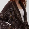 Cardigan châle à franges en mélange de coton