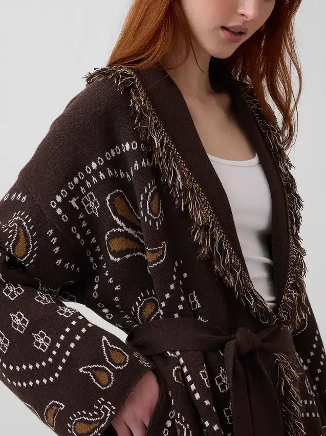 Cardigan châle à franges en mélange de coton
