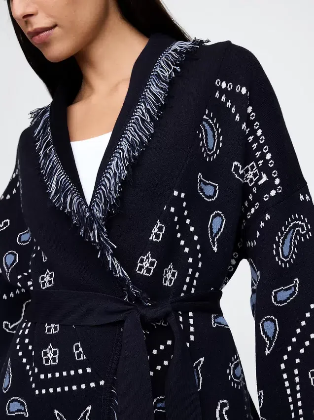 Cardigan châle à franges en mélange de coton