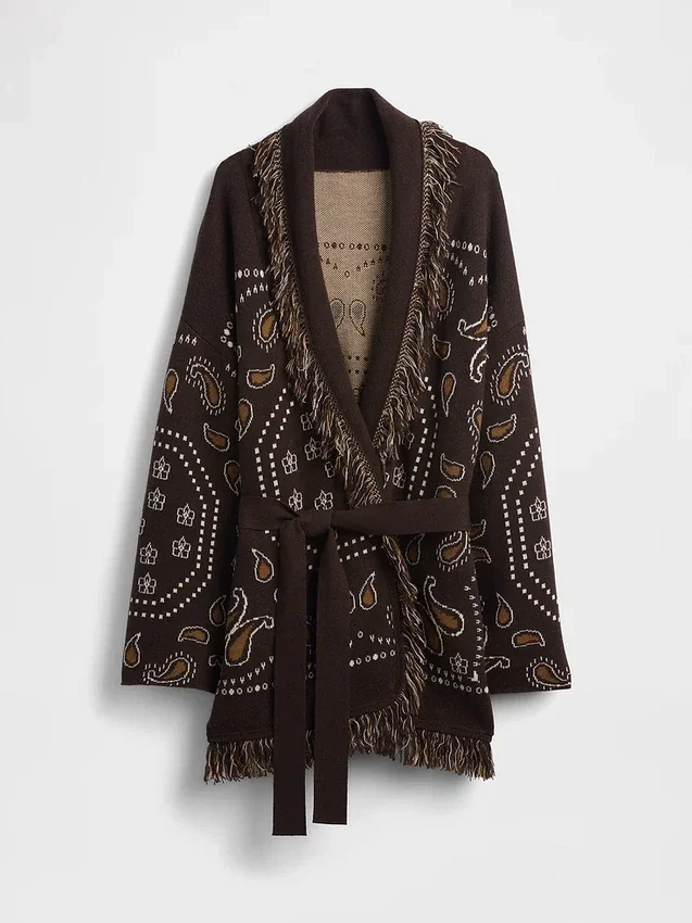 Cardigan châle à franges en mélange de coton