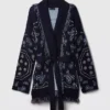 Cardigan châle à franges en mélange de coton