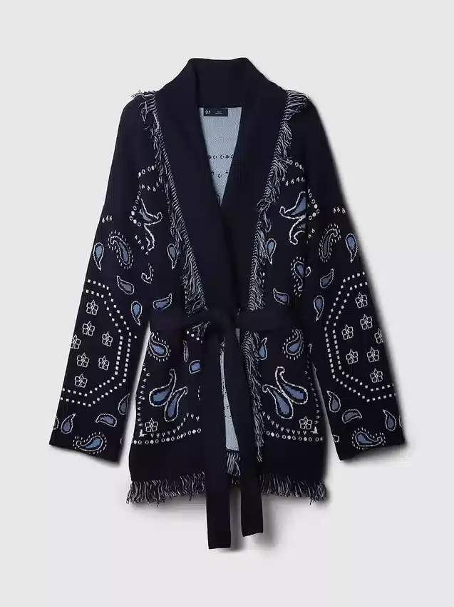 Cardigan châle à franges en mélange de coton
