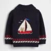 Cardigan châle pour bébé sur le thème nautique