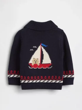Cardigan châle pour bébé sur le thème nautique