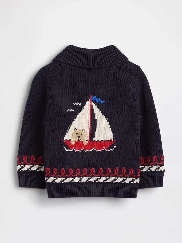 Cardigan châle pour bébé sur le thème nautique