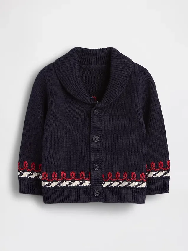 Cardigan châle pour bébé sur le thème nautique