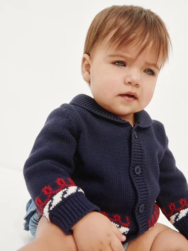 Cardigan châle pour bébé sur le thème nautique